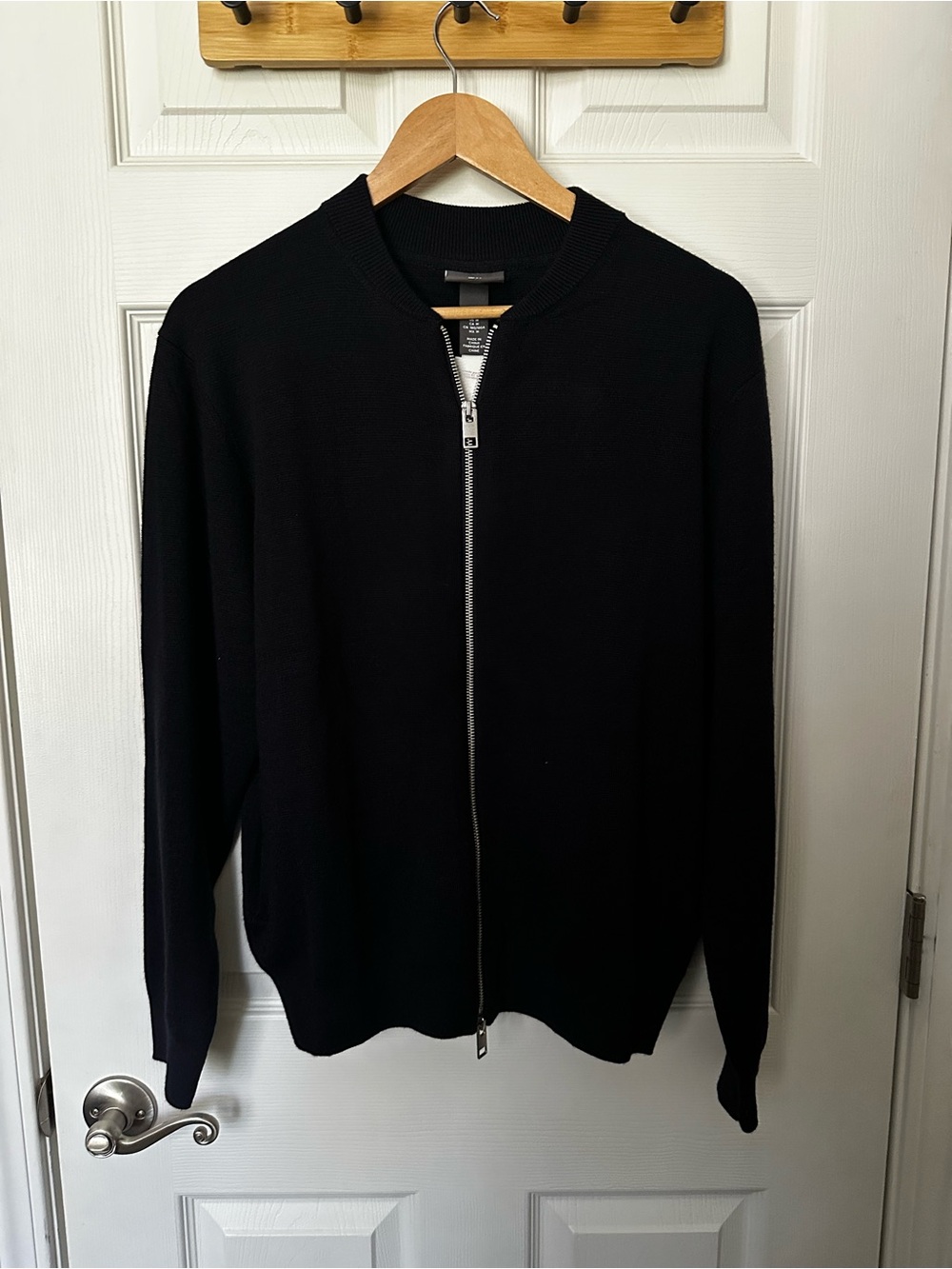 H&M Men's Black Zip-Up Bomber Sweater
